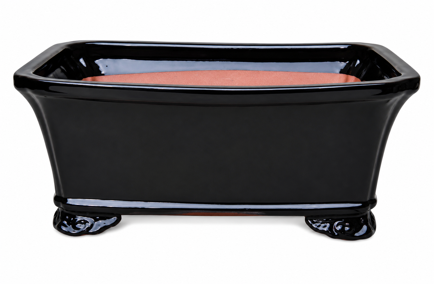 8" Ceramic Cactus - Rectangle Bonsai Pot Black Color
