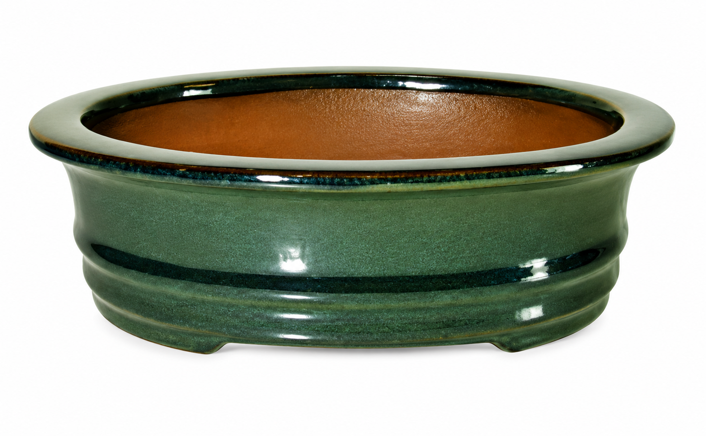 8" Ceramic Cactus -Oval Bonsai Pot Green Color