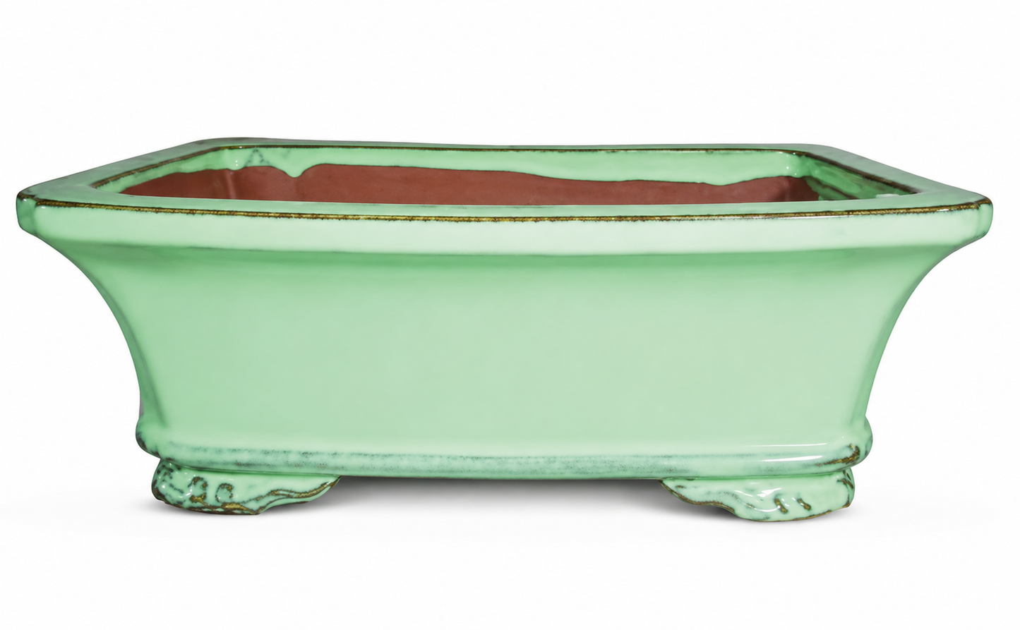 8" Ceramic Cactus - Rectangle Bonsai Pot Mint Green Color